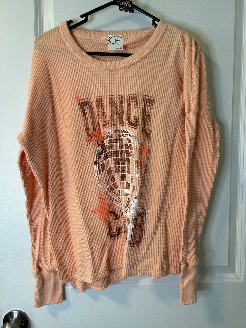 65. aerie Peach Waffle Knit "Dance" Graphic Long Sleeve Top